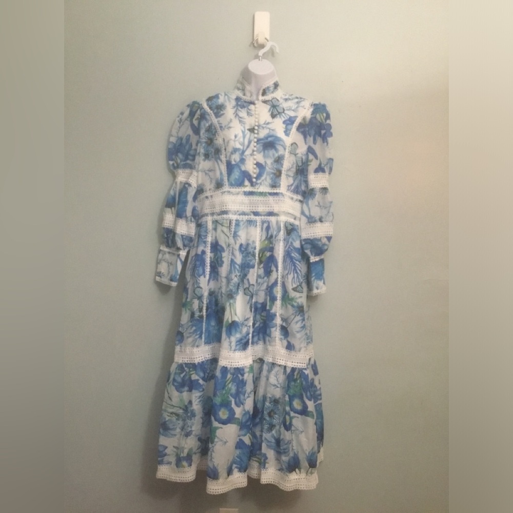 Dahlia Floral Lace-Trim Blue Maxi Dress - Picture 4 of 13